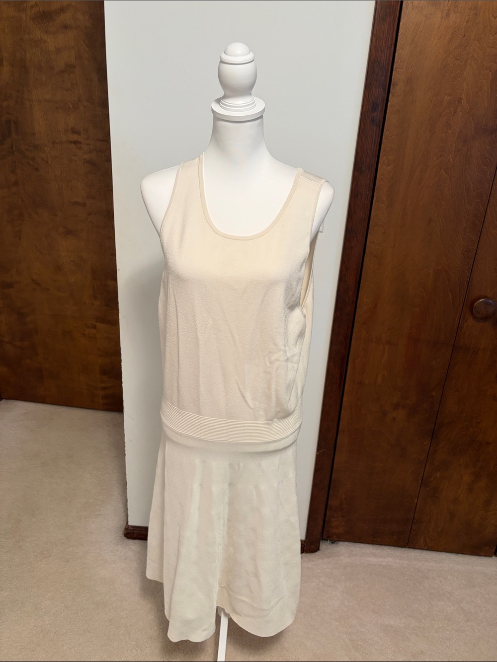 Express Cream Sleeveless Knit Flared Dress
